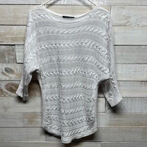 Lauren Ralph Lauren Sweater Large White Cable Knit Short Sleeve‎ Black Label